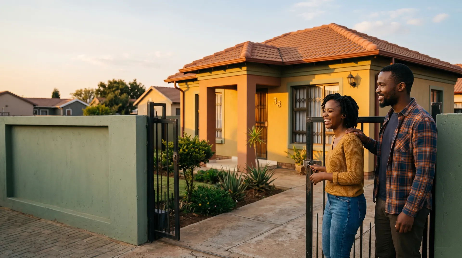 A South African couple arriving at their new home